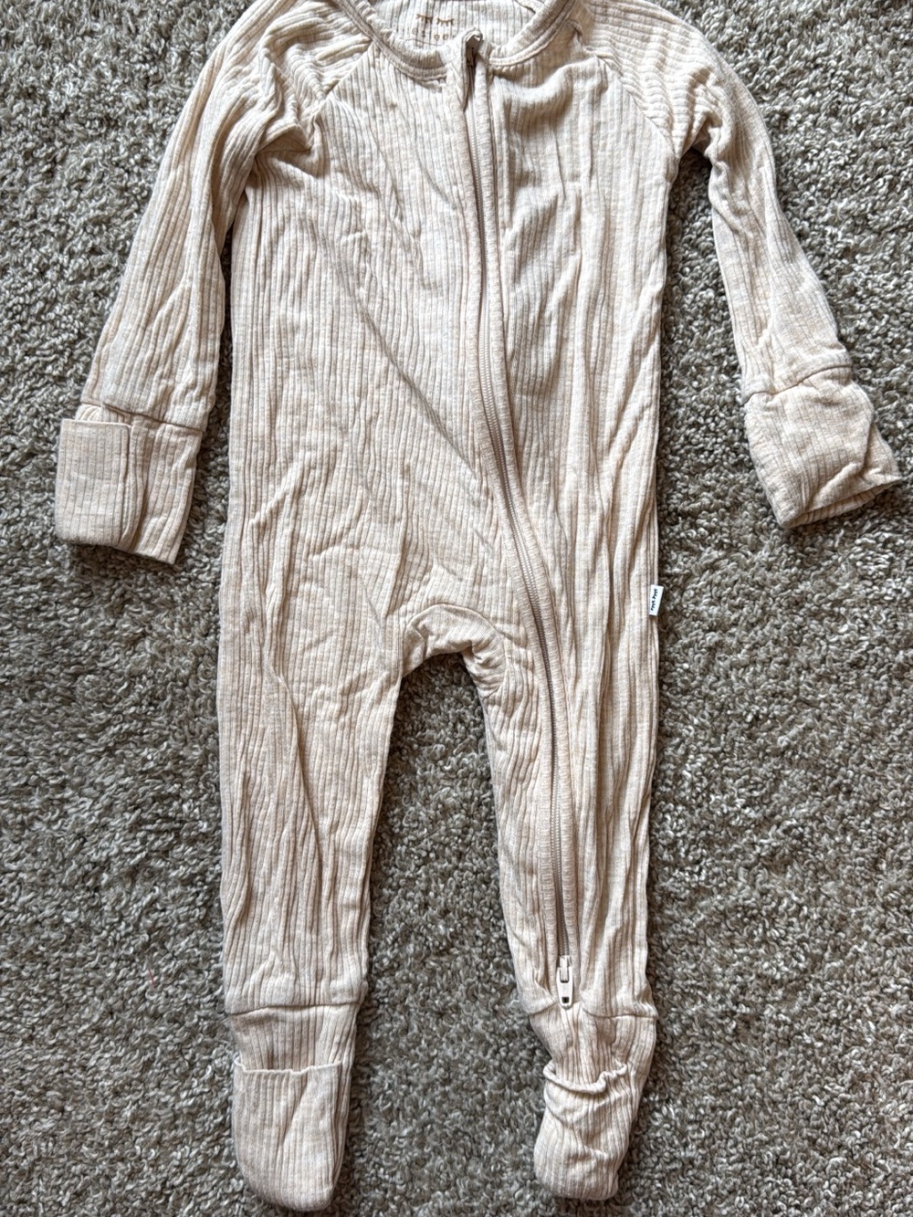 Little Sleepies Beige Ribbed Footie One-Piece